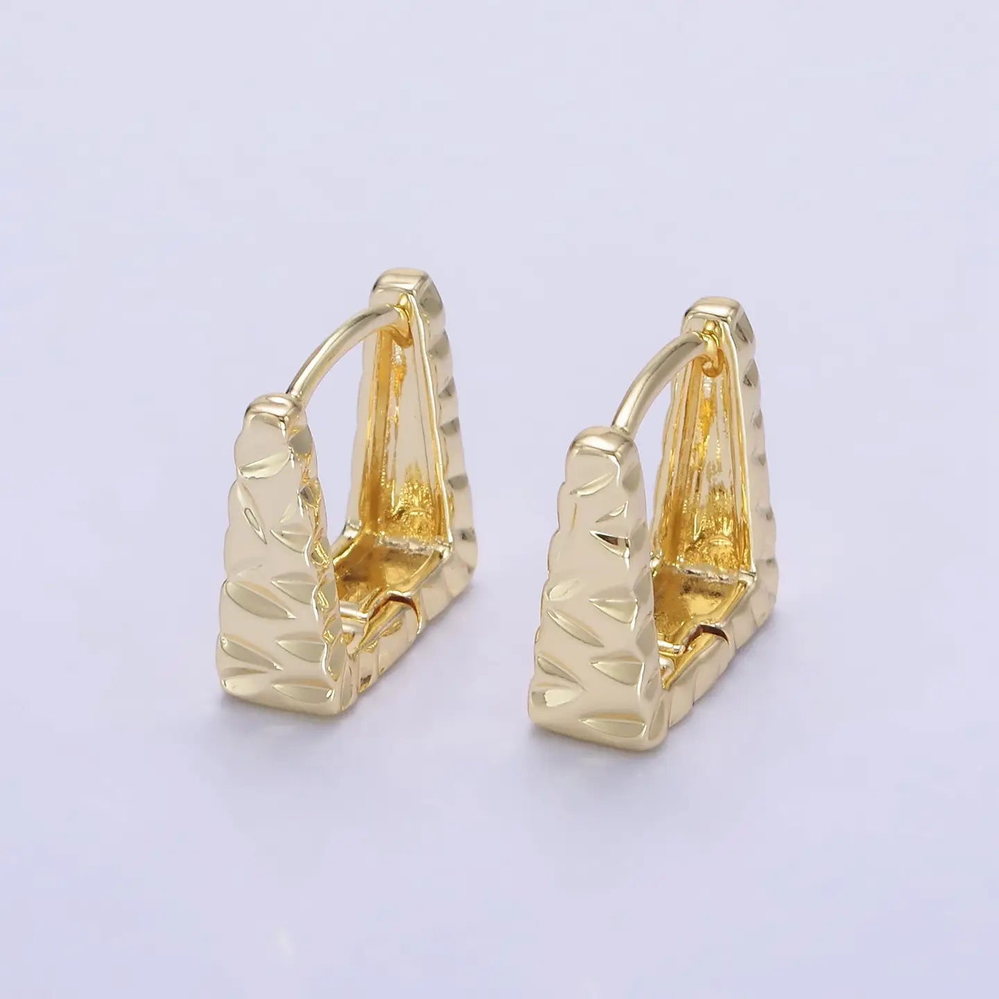 Gold triangle hammered square huggie