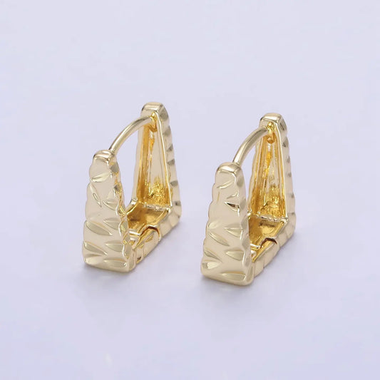 Gold triangle hammered square huggie